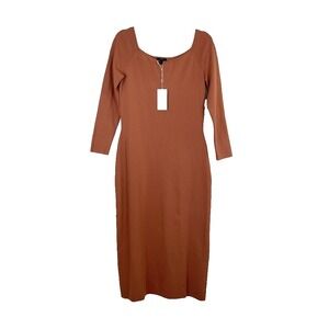 NEW COS Womens Off Shoulder Midi Sheath Bodycon Tube Dress Size M Stretch Brown‎